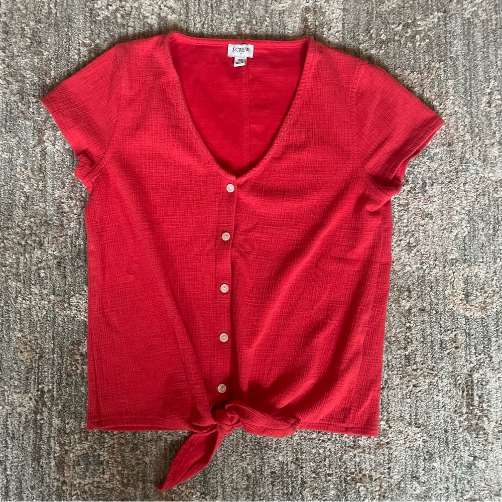 J.Crew Red Button-Down Tie-Front Top